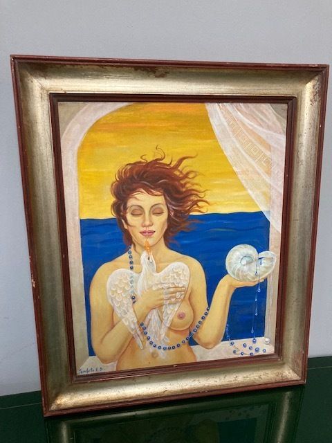 Contemporary Art Painting 20th Century Conchita "Woman With Shell" Oil On Canvas photo furniture