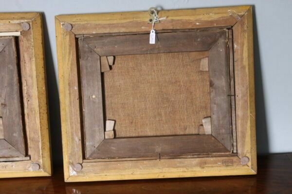 Ancient Pair Of 18th Century Paintings "Gioco Di Putti" In Gold Leaf Frame. photo vintage