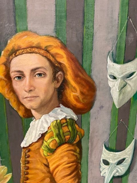 Oil Painting On Canvas "Homage To Watteau" Child In Costume. L. Palermo 1981 photo for sale