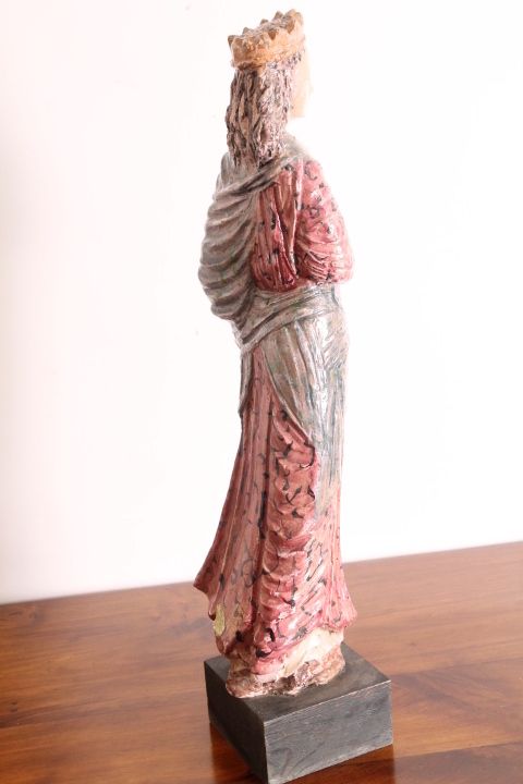 1019.2 Ancient Virgin Sculpture In Polychrome Majolica From The 1950s, H 70 Cm. Signed Benini Faenza photo