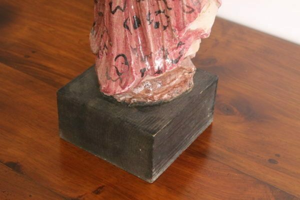 photo vinterior Ancient Virgin Sculpture In Polychrome Majolica From The 1950s, H 70 Cm. Signed Benini Faenza