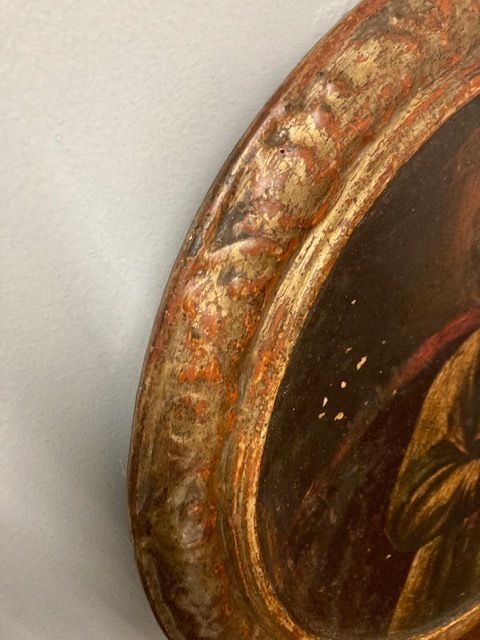Ancient Round Oil Painting On Panel From The 17th Century St. Peter In Patina With Coeval Frame photo buy