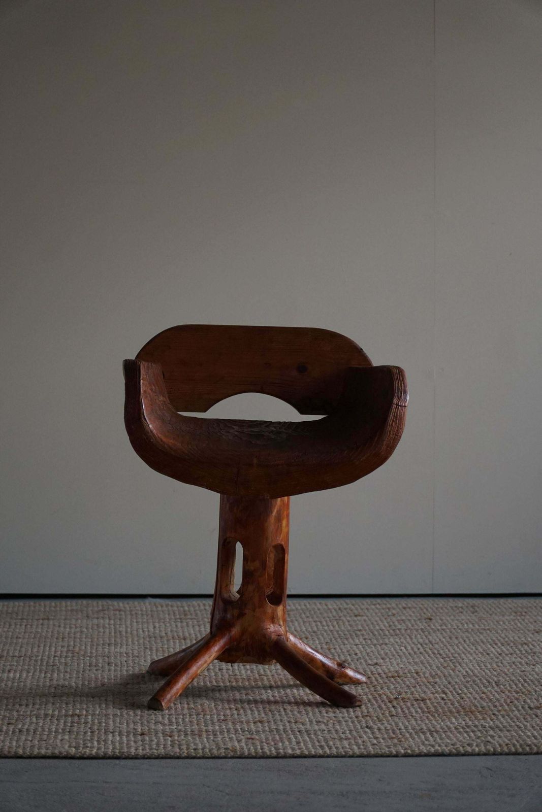 photo for sale Sculptural Unique Stump Chair By Finnish Matti Martikka In Solid Pine, 1960s