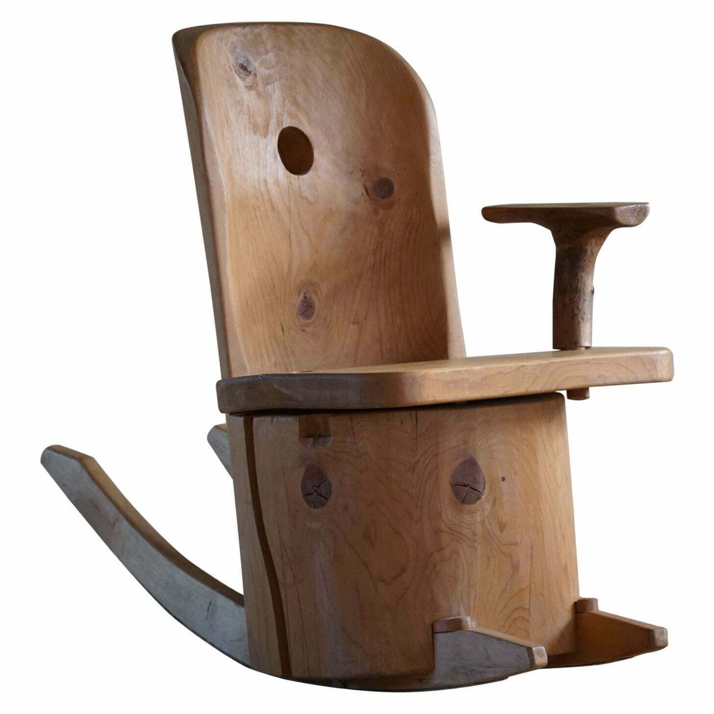 Sculptural Unique Rocking Chair By Finnish Matti Martikka In Solid Pine, 1960s