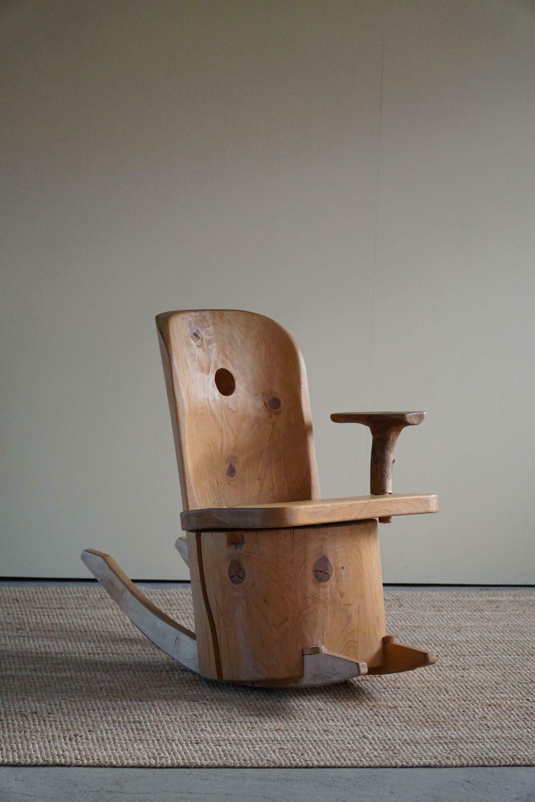photo for sale Sculptural Unique Rocking Chair By Finnish Matti Martikka In Solid Pine, 1960s