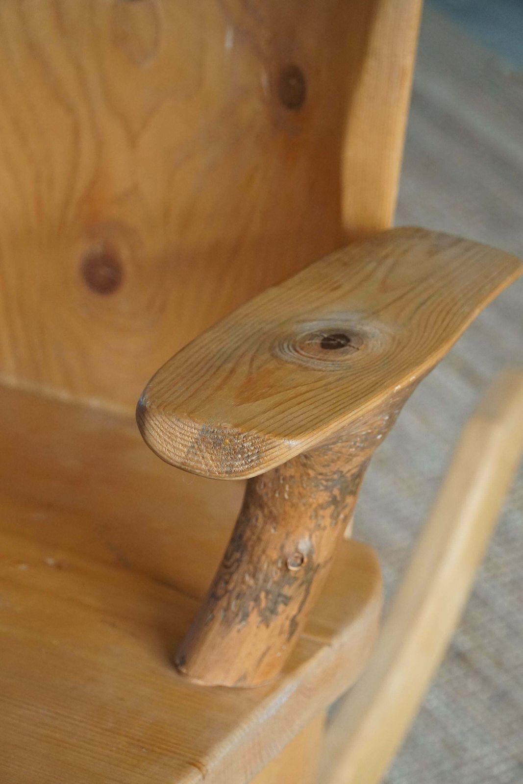 Furniture Sculptural Unique Rocking Chair By Finnish Matti Martikka In Solid Pine, 1960s photo