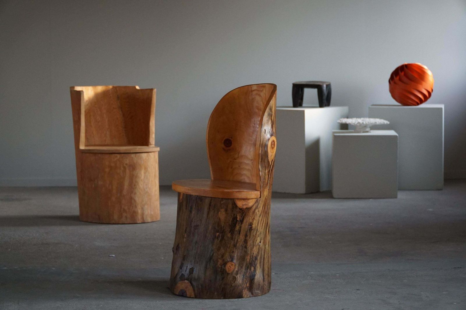Hand Carved Primitive Swedish Modern Stump Chair In Pine, Wabi Sabi   1960s photo furniture