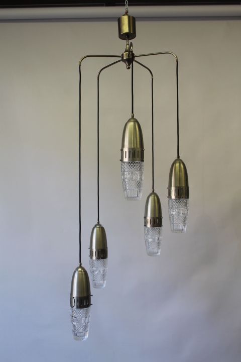 60s Space Age Vintage 5 Light Pendant Chandelier Chandelier Restored photo vinterior