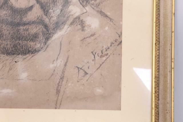 Ancient Painting From The End Of The 19th Century, Portrait In Ink Signed A. Fernadez photo 228.8