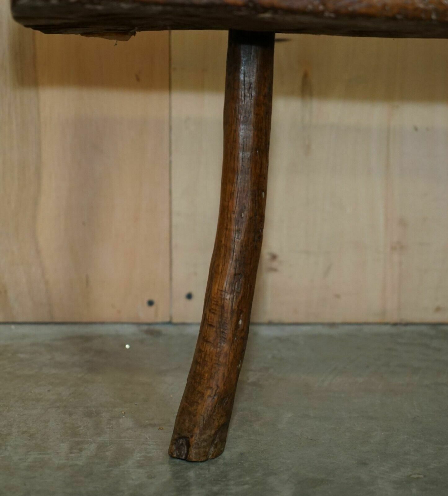 Primitive Antique 1740 Spanish 18th Century Three Legged Bench Or Coffee Table photo vinterior