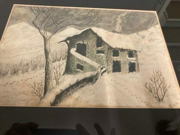 Ancient Painting From The End Of The 19th Century By Alessandro Castelli, House With Snow, Signed. photo Art