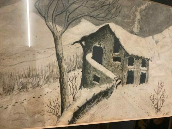photo furniture Ancient Painting From The End Of The 19th Century By Alessandro Castelli, House With Snow, Signed.