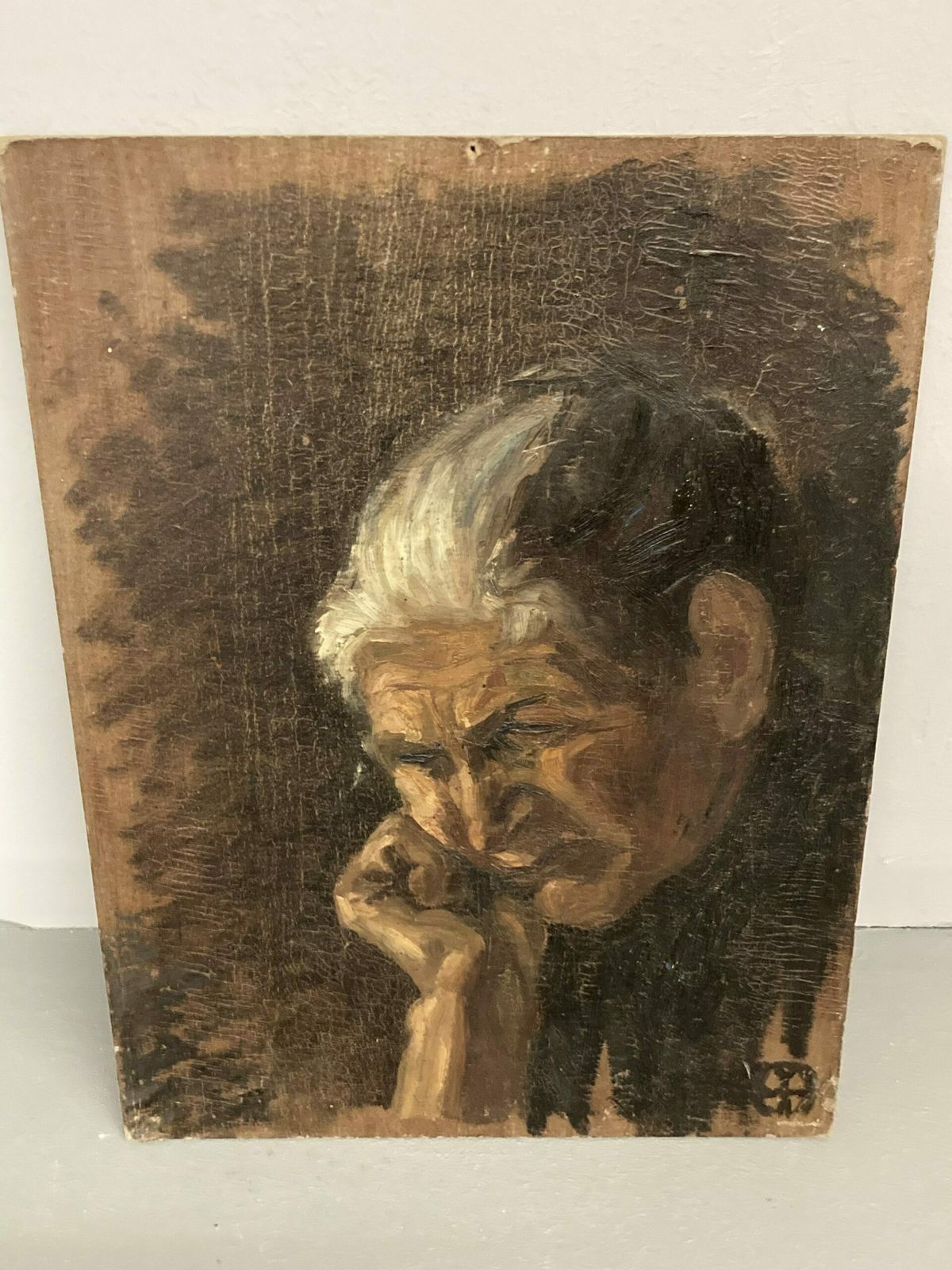 Ancient Painting "Anziana Pensante" On Hardboard First photo furniture