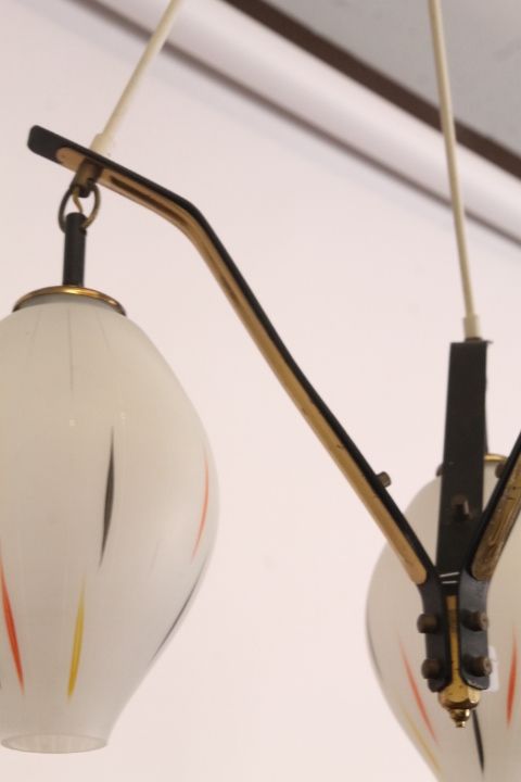 Restored Modern Chandelier From The 50s Vintage Chandelier Three Lights In Opaline! photo for sale