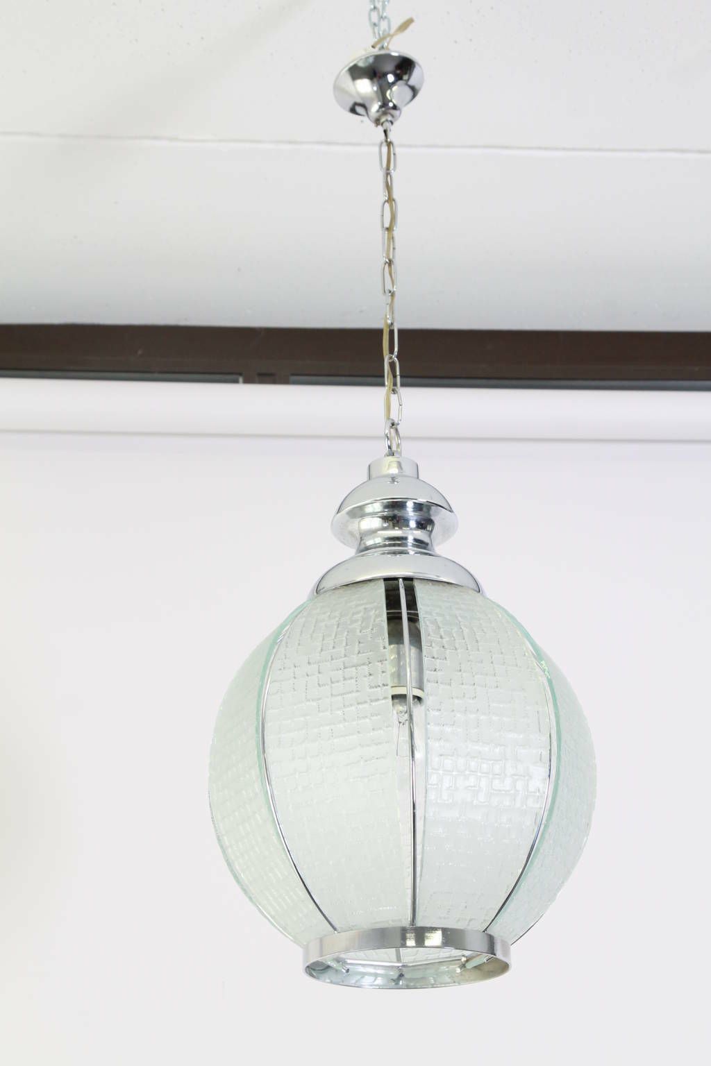 Lantern In Satin Glass And Modern Steel 1950. Chandelier Chandelier. Ok Vintage System