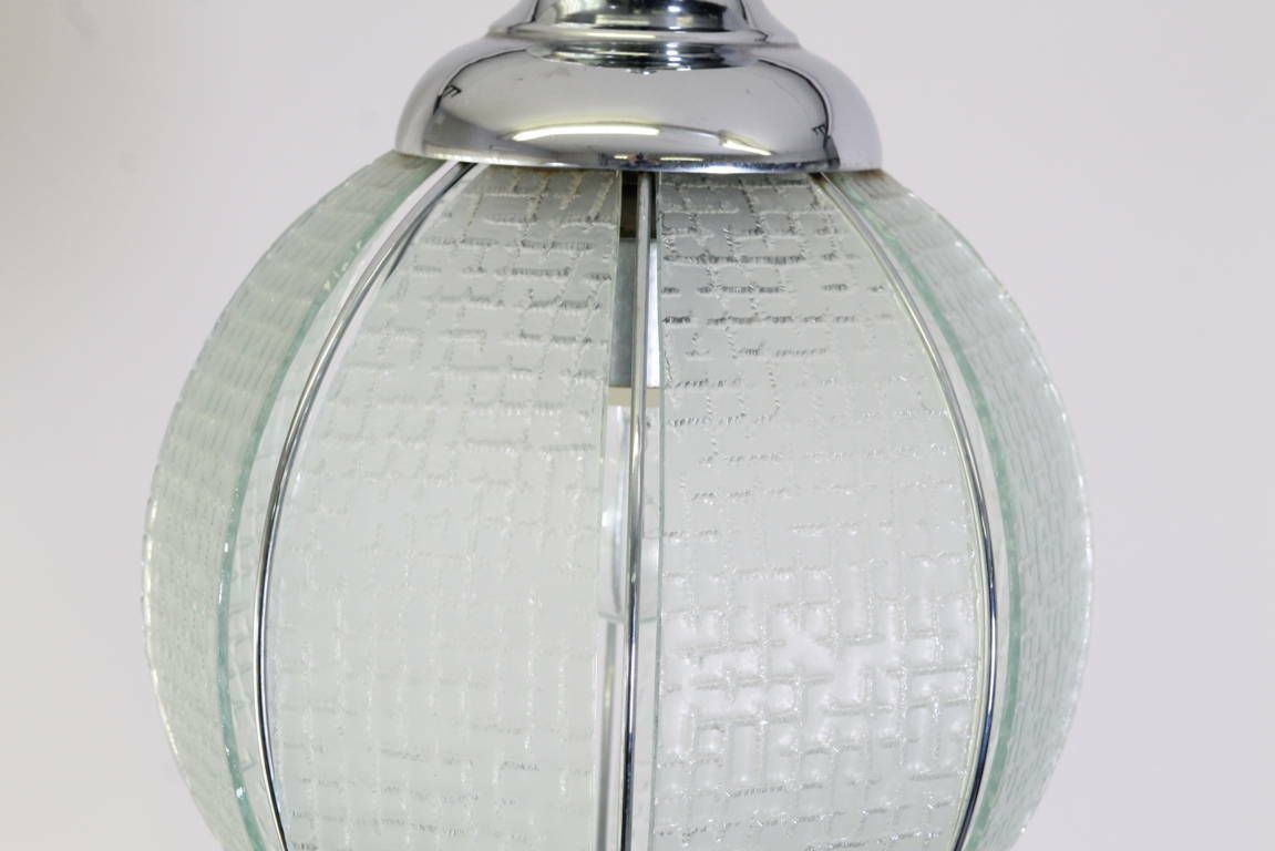 Lantern In Satin Glass And Modern Steel 1950. Chandelier Chandelier. Ok Vintage System photo for sale