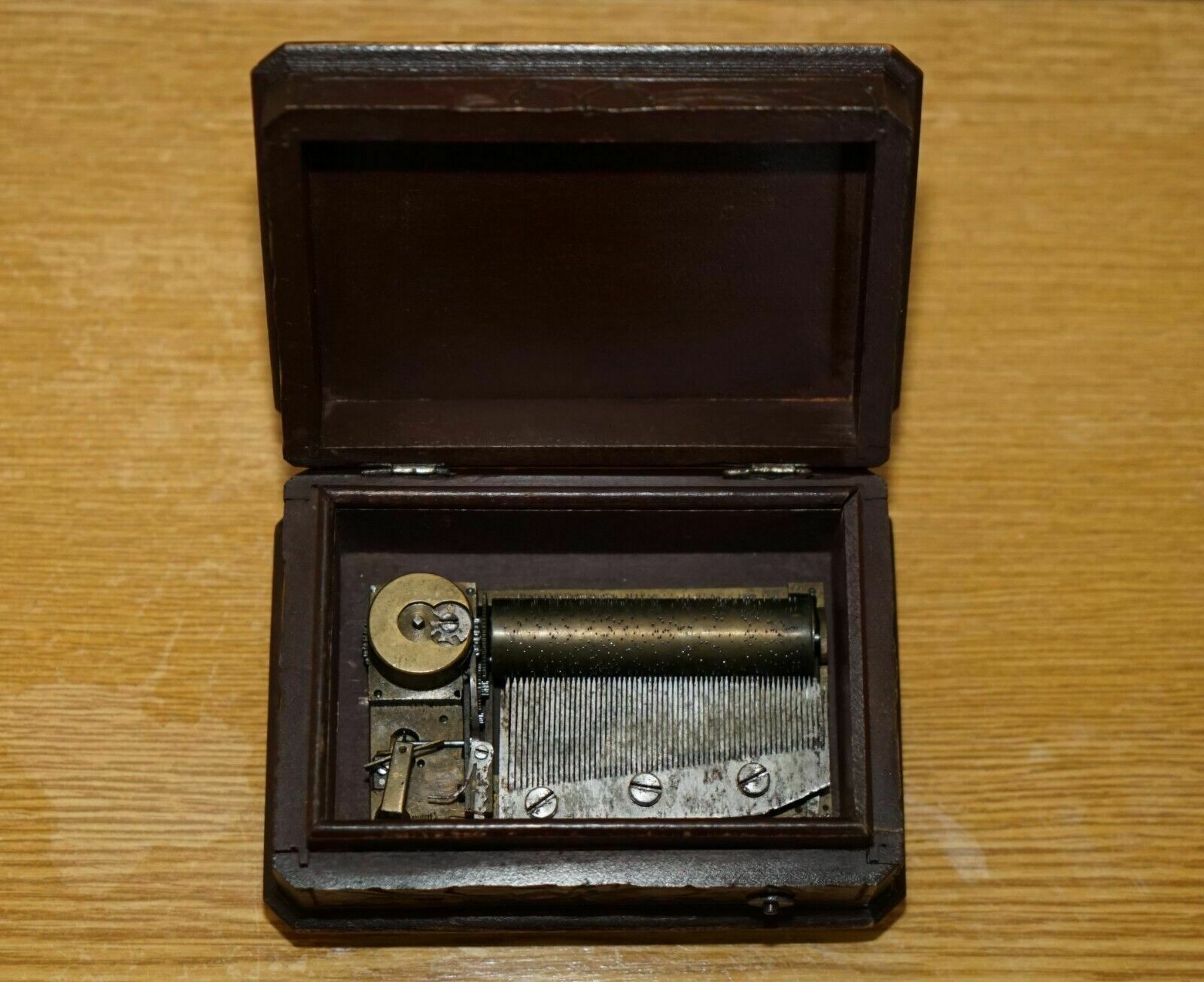 photo buy Original Antique Grape Vine Carved Black Forest Wood Music Box Needs Service