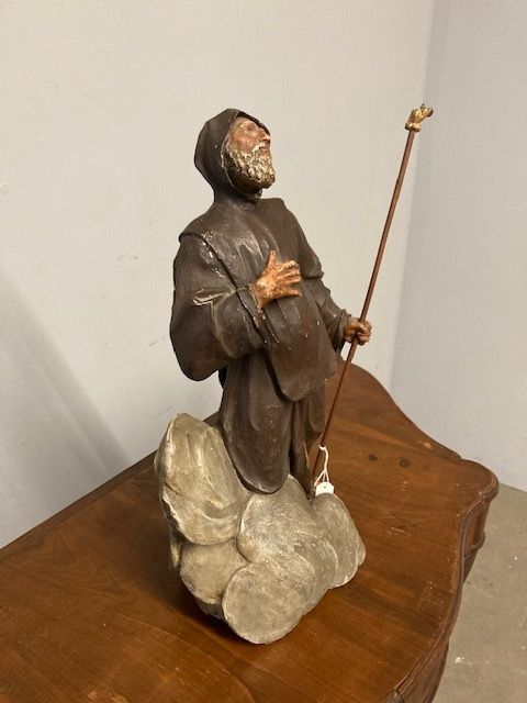 Ancient Statue Sculpture Of St Francesco Da Paola From The 18th Century Antique Polychrome Terracotta photo 915.2