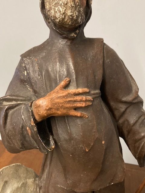 Ancient Statue Sculpture Of St Francesco Da Paola From The 18th Century Antique Polychrome Terracotta photo vintage
