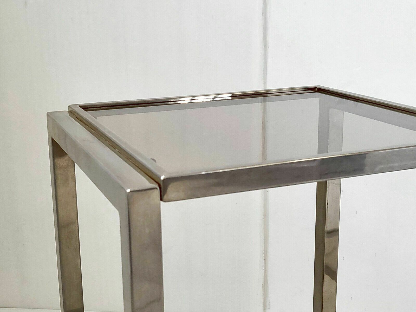Paar Vintage Stalen Bijzettafels Met Rookglas, Jaren 1970 photo Meubels