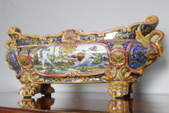Antique Centerpiece In Luster Ceramic Santarelli Gualdo Tadino 1920