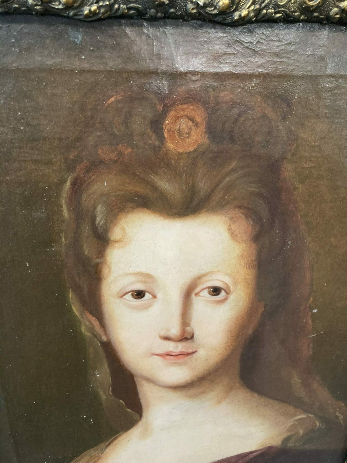 Ancient Lady Oil On Canvas From The 18th Century Tuscan School. Painted Antique photo for sale
