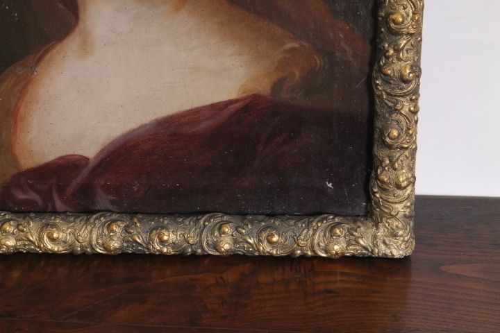 Art Ancient Lady Oil On Canvas From The 18th Century Tuscan School. Painted Antique photo