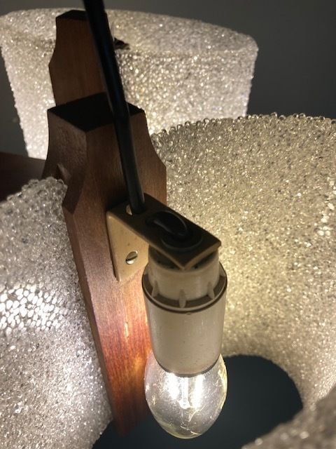 218.4 Antique Design Chandelier With Three Lights From The 70s, Swedish Style In Teak. Modern Design. Restored And Overhauled !! photo