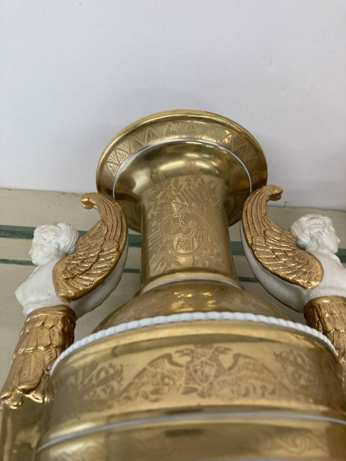 Pair Of French Sevres Empire Vases From The Early 1900s, Pure Gold Porcelain And Branded Biscuits photo buy