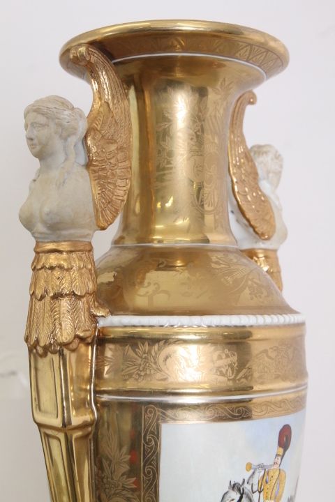 photo buy Pair Of French Sevres Empire Vases From The Early 1900s, Pure Gold Porcelain And Branded Biscuits