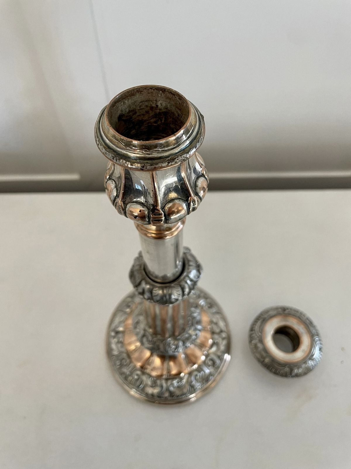 Unusual Pair Of Antique George III Quality Sheffield Plated Telescopic Candlesticks photo 995.0