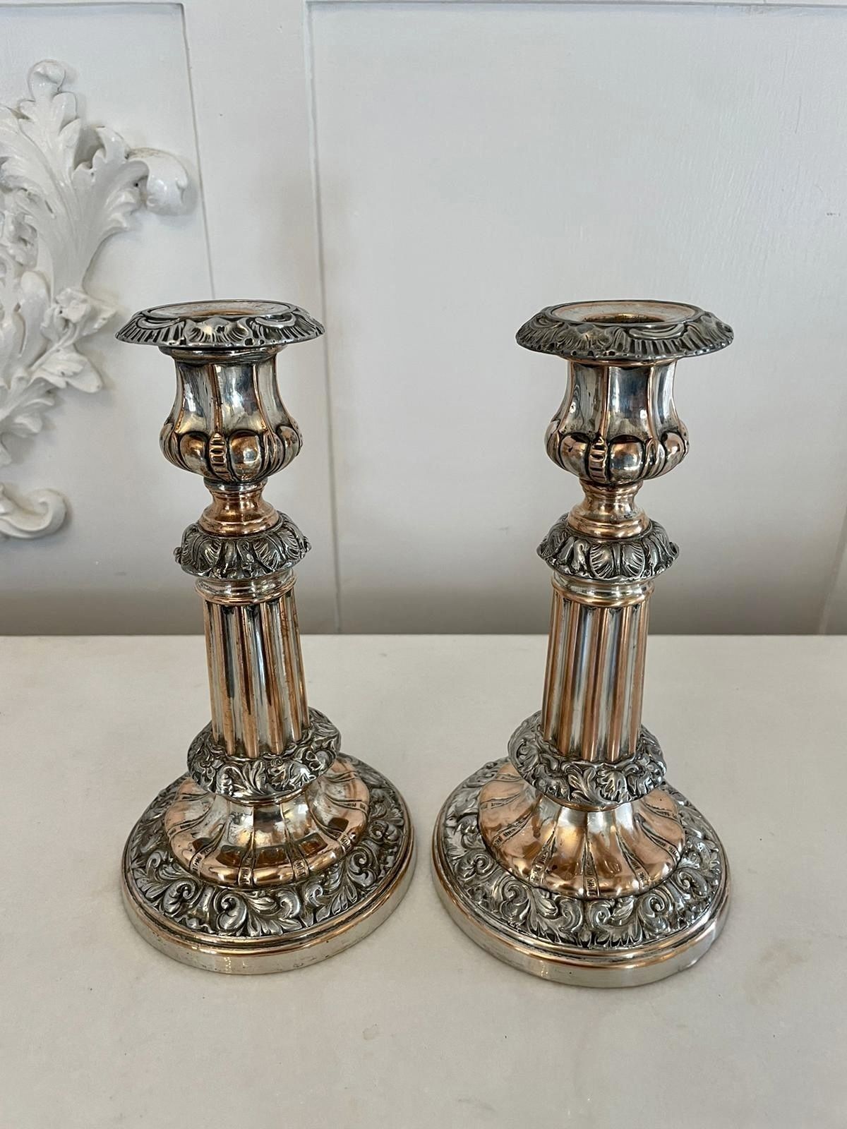 Unusual Pair Of Antique George III Quality Sheffield Plated Telescopic Candlesticks photo buy