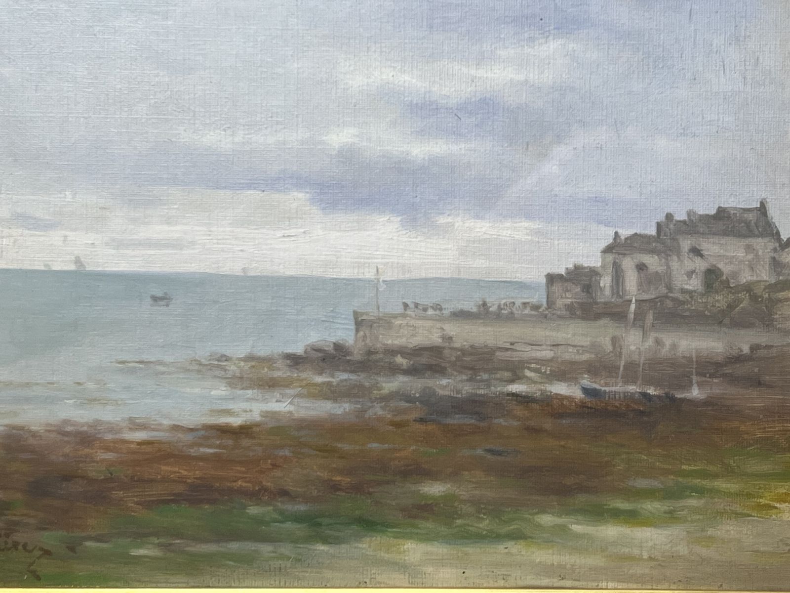 19th Century French School Impressionist Coastal Scene Signed In Ornate Gilt Wood Frame photo vinterior