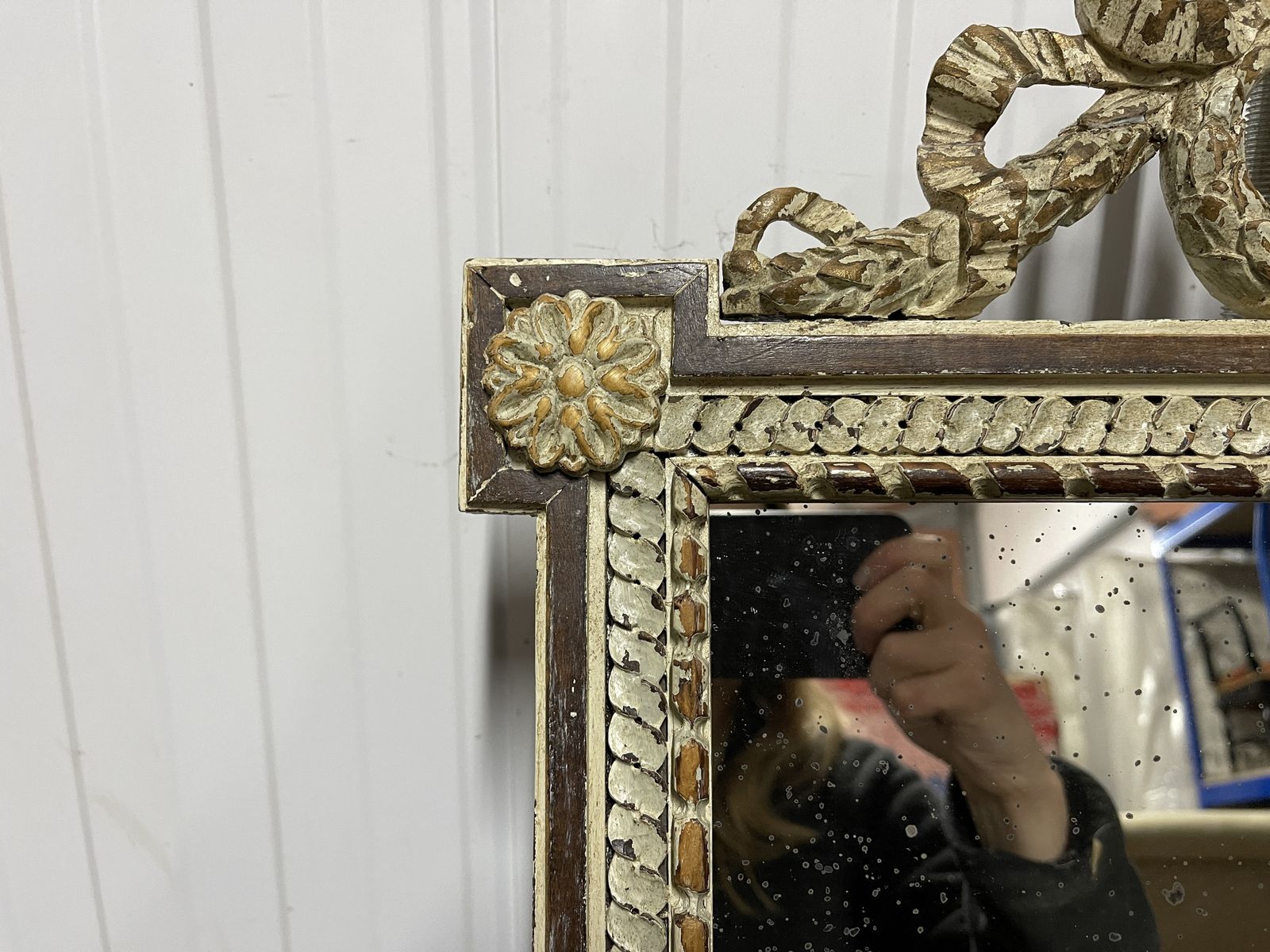 Early 19th Century French Painted Mirror With Mercury Glass photo furniture