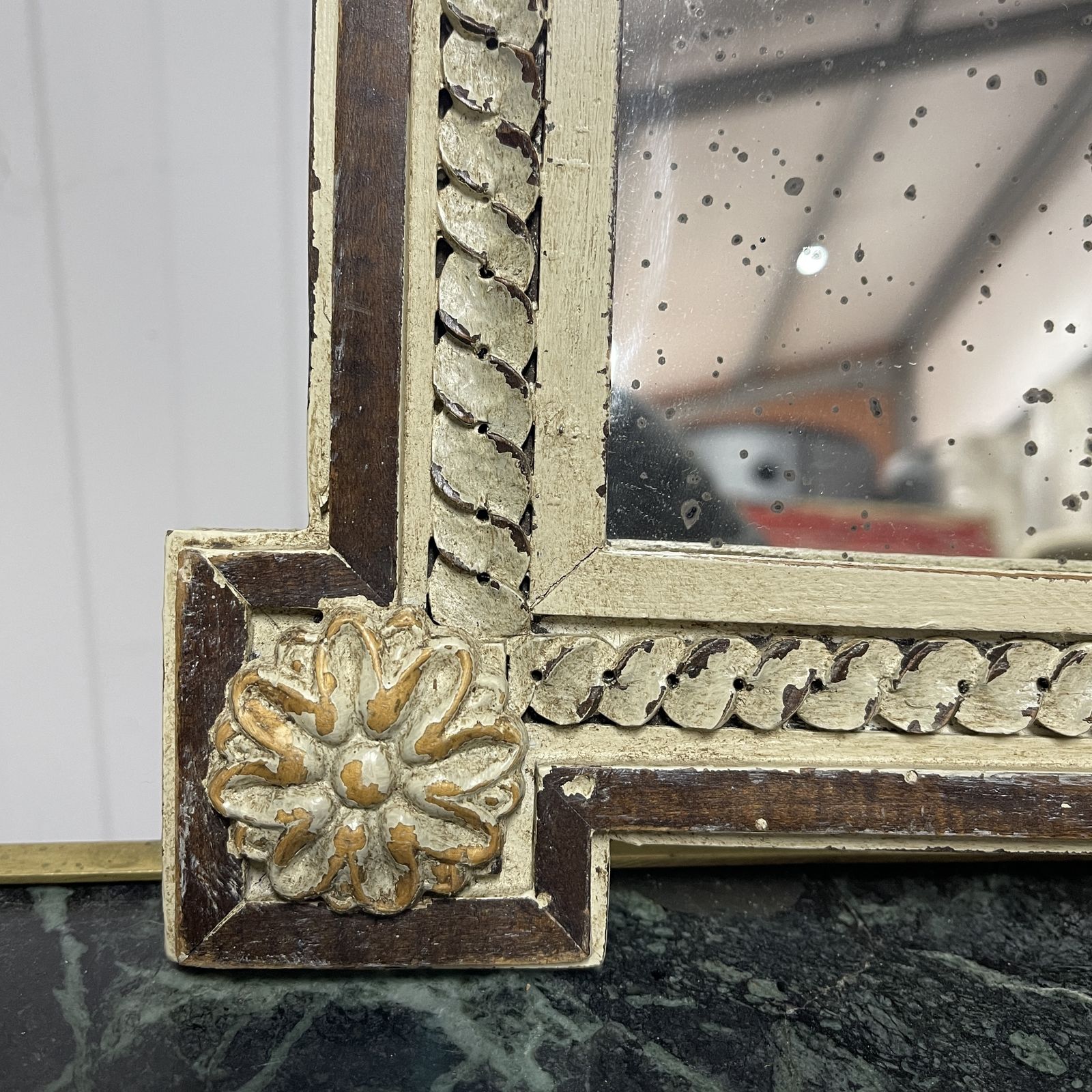 Early 19th Century French Painted Mirror With Mercury Glass photo for sale