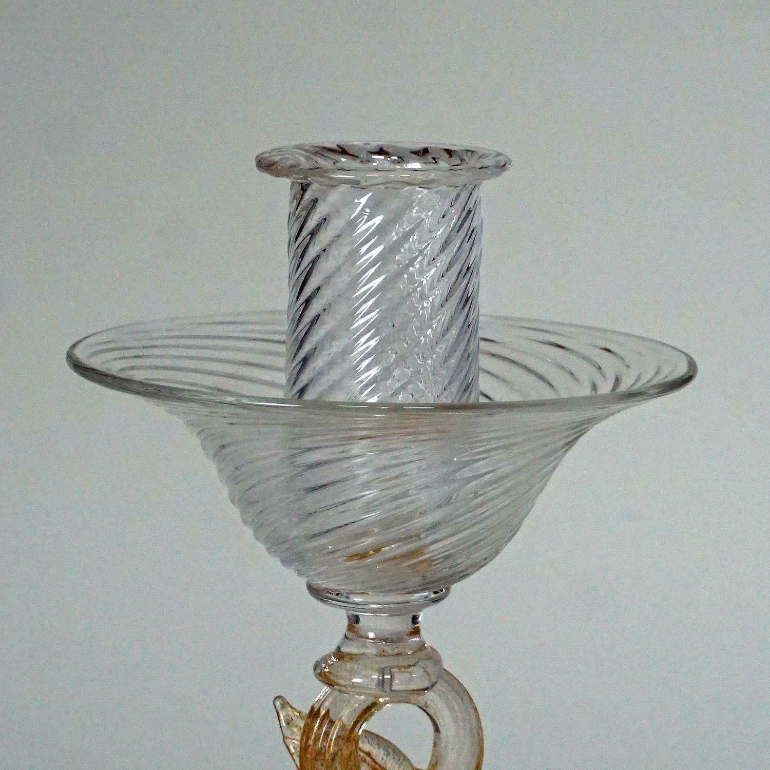 Archimede Seguso Glass Candle Stick With Dolphin Circa 1960s