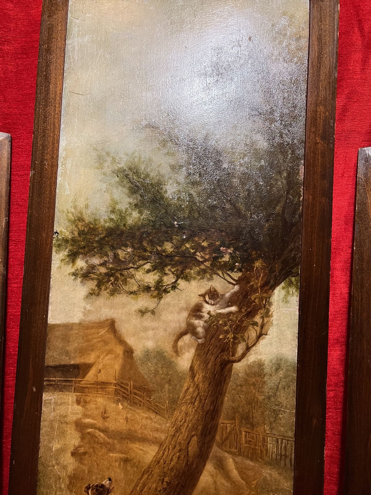 Trio Of Hunting Dogs In Landscapes Painted Upon Wood Panels After Heinrich Sperling photo buy