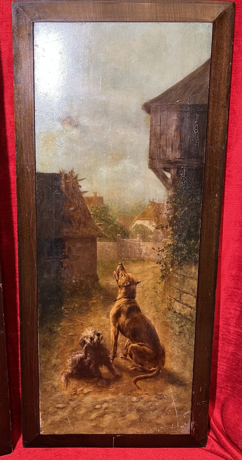 Trio Of Hunting Dogs In Landscapes Painted Upon Wood Panels After Heinrich Sperling photo vintage