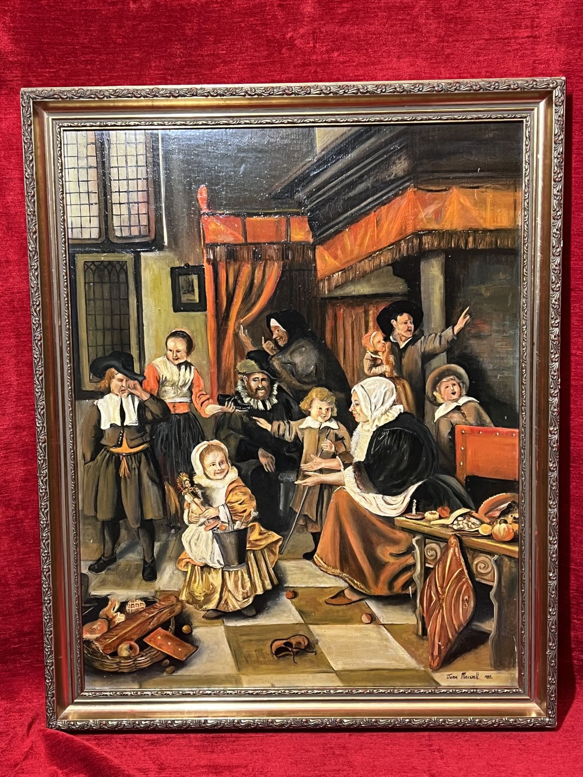 1550.0 20th Century Tudor Interior Scene Titled 'The Feast Of St Nicholas' By Artist Joan Maxwell photo