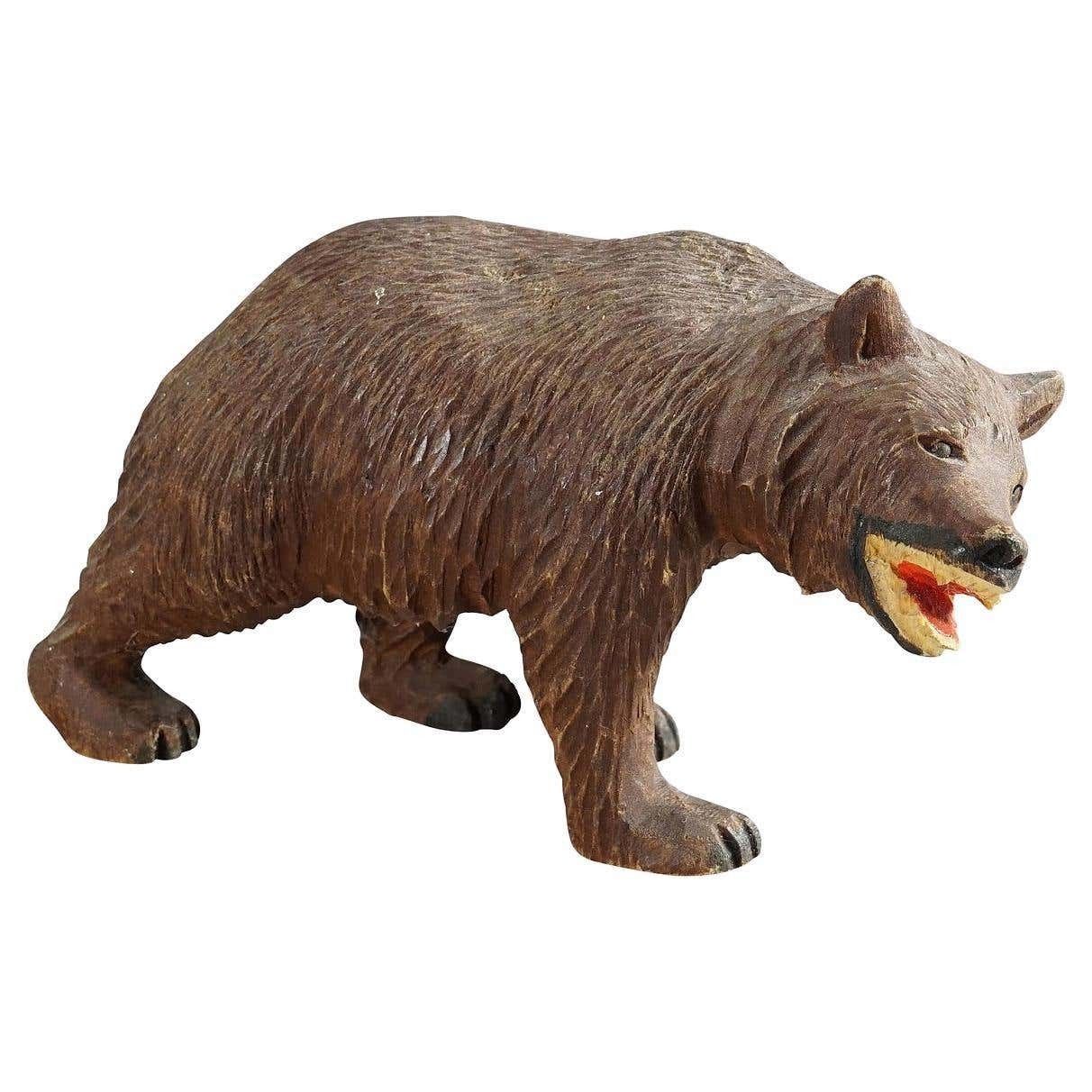 Vintage Wooden Strolling Bear Handcarved In Brienz Ca 1950
