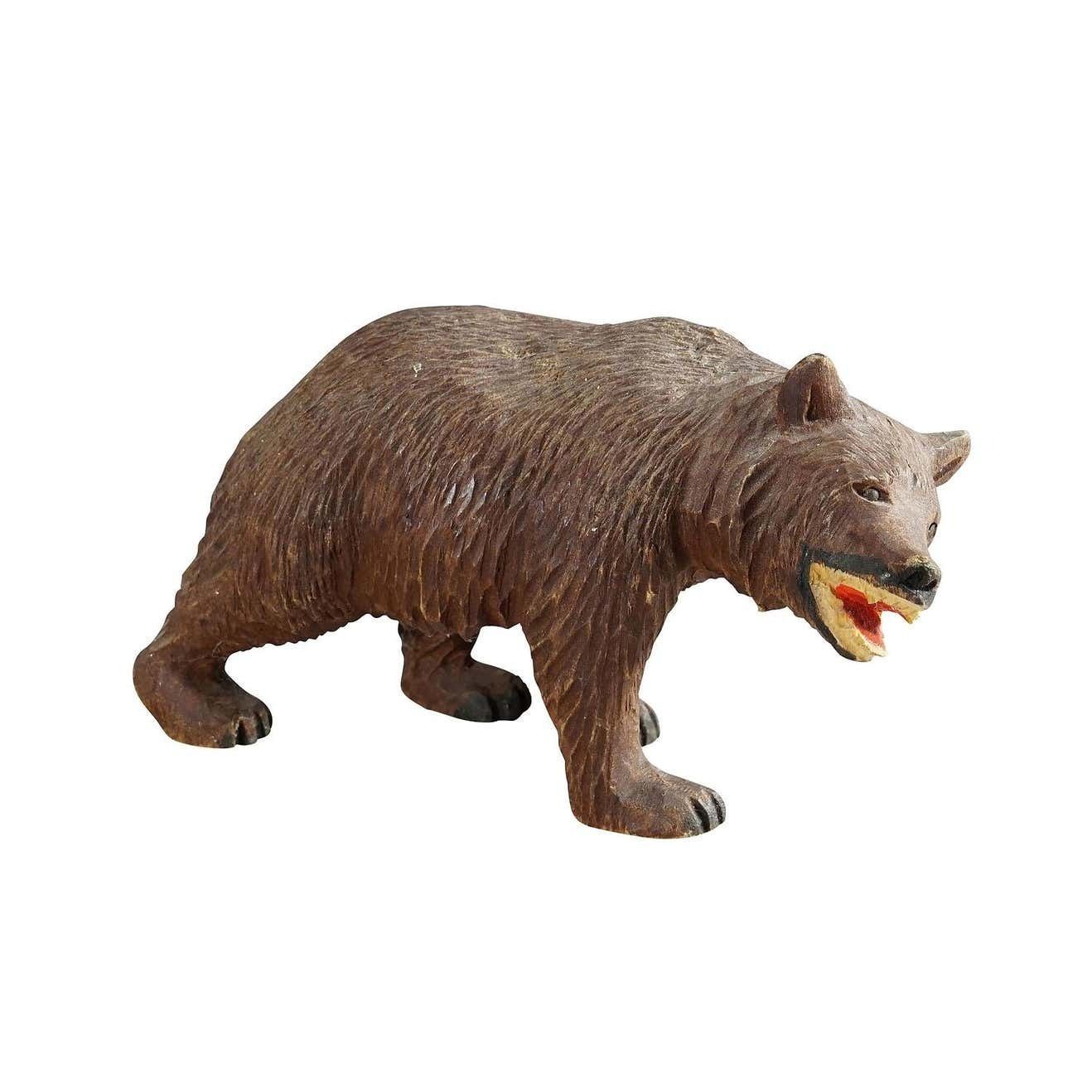 Vintage Wooden Strolling Bear Handcarved In Brienz Ca 1950 photo furniture