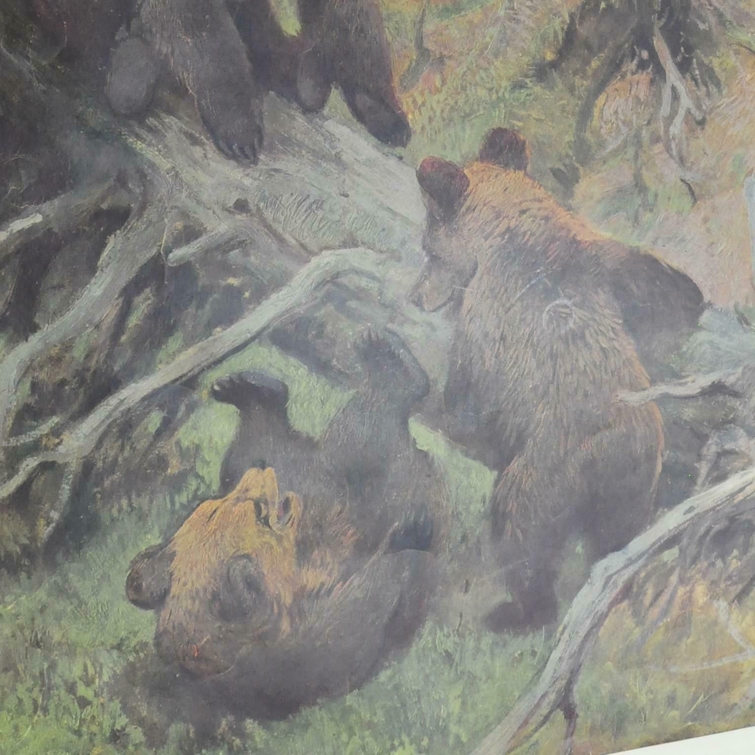 Cute Vintage Printed Wall Chart Family Of Brown Bears photo Art