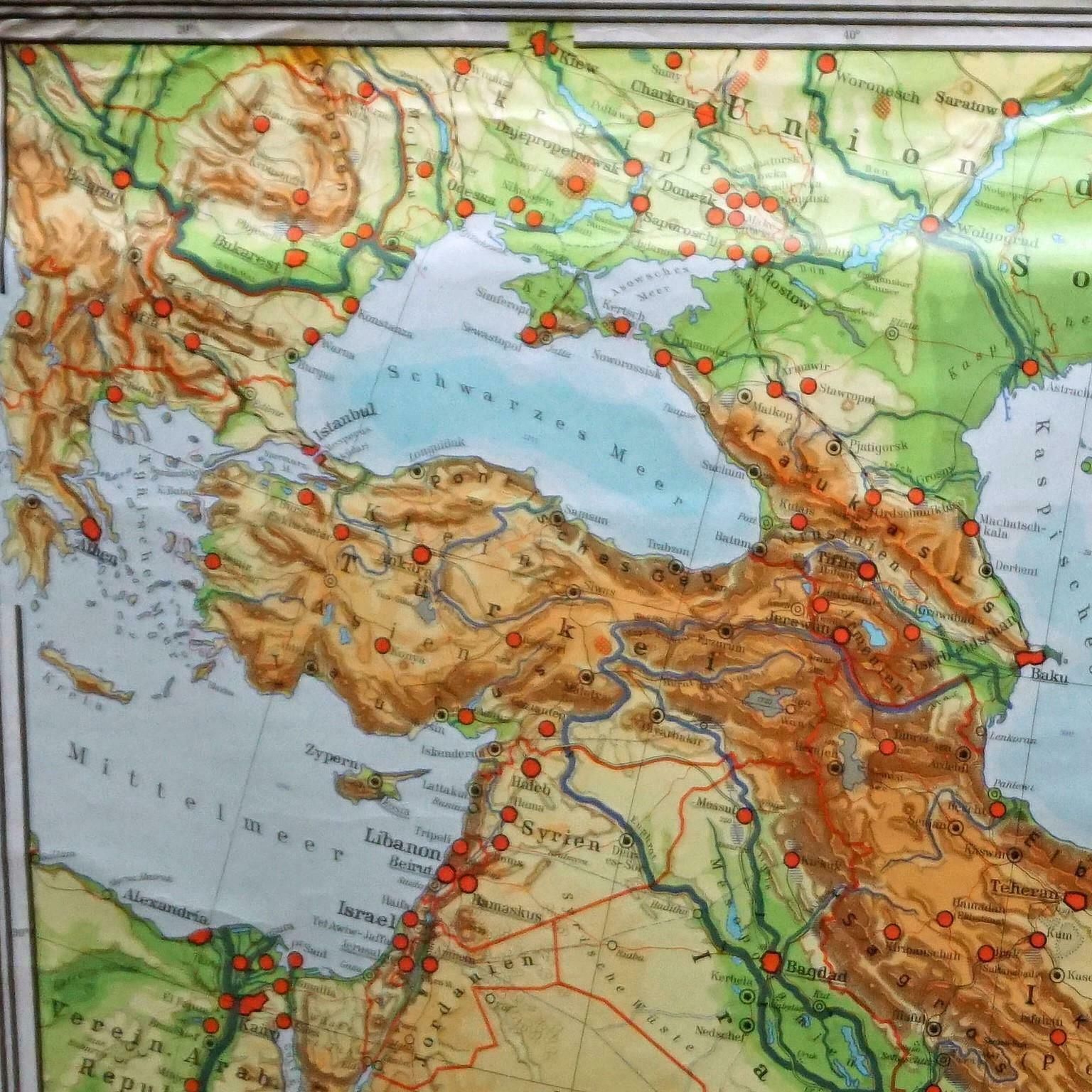 Middle East Saudia Arabia Israel India Map Rollable Mural Vintage Wall Chart photo furniture