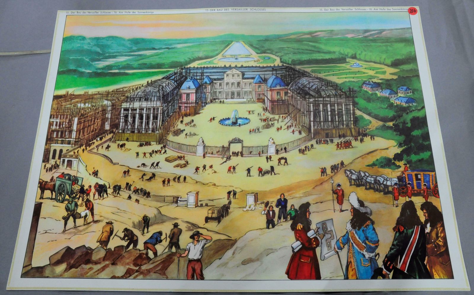 Vintage Schoolplaat Dubbelzijdig – Bouw Van Het Paleis Van Versailles / Het Leven Van De Zonnekoning