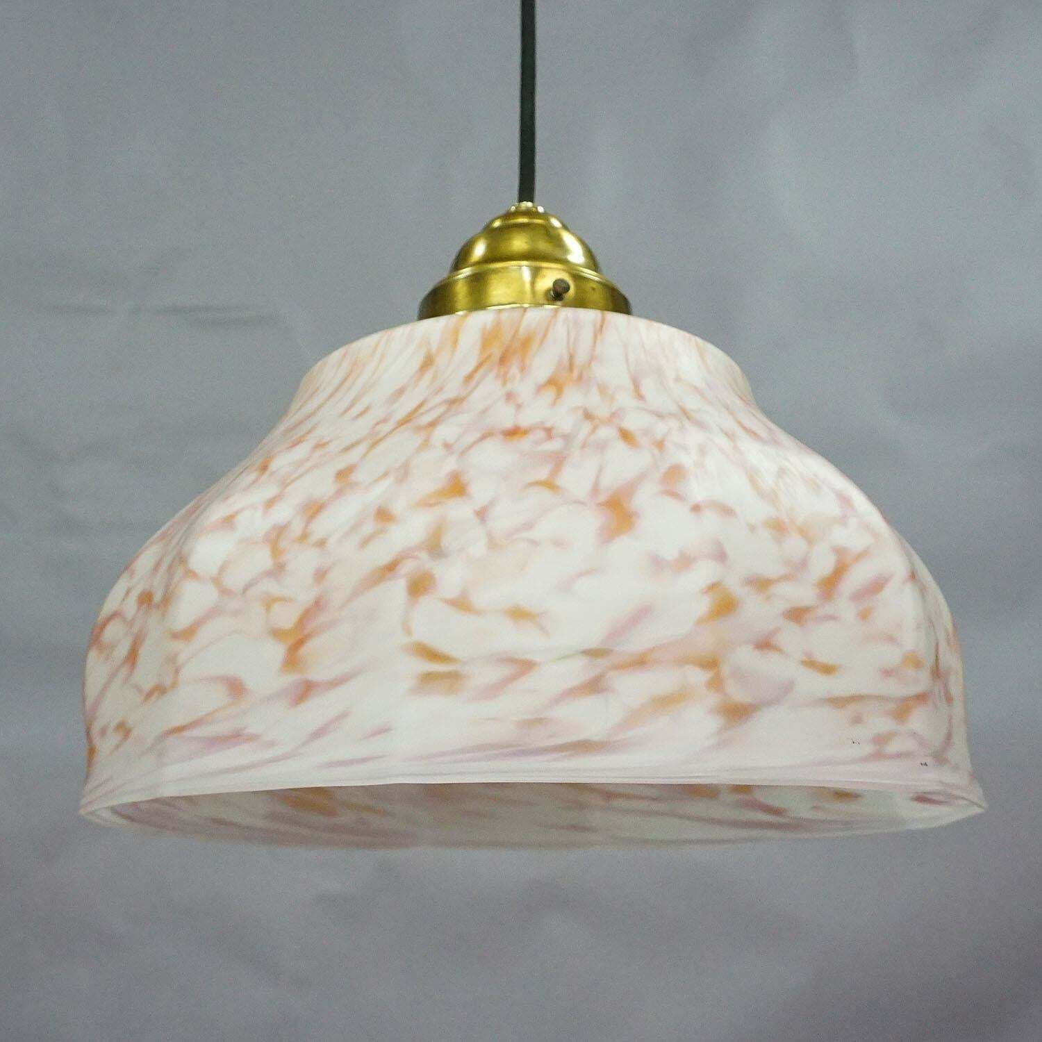 Vintage Pendant Light With White And Antique Pink Glass Shade, Circa 1950