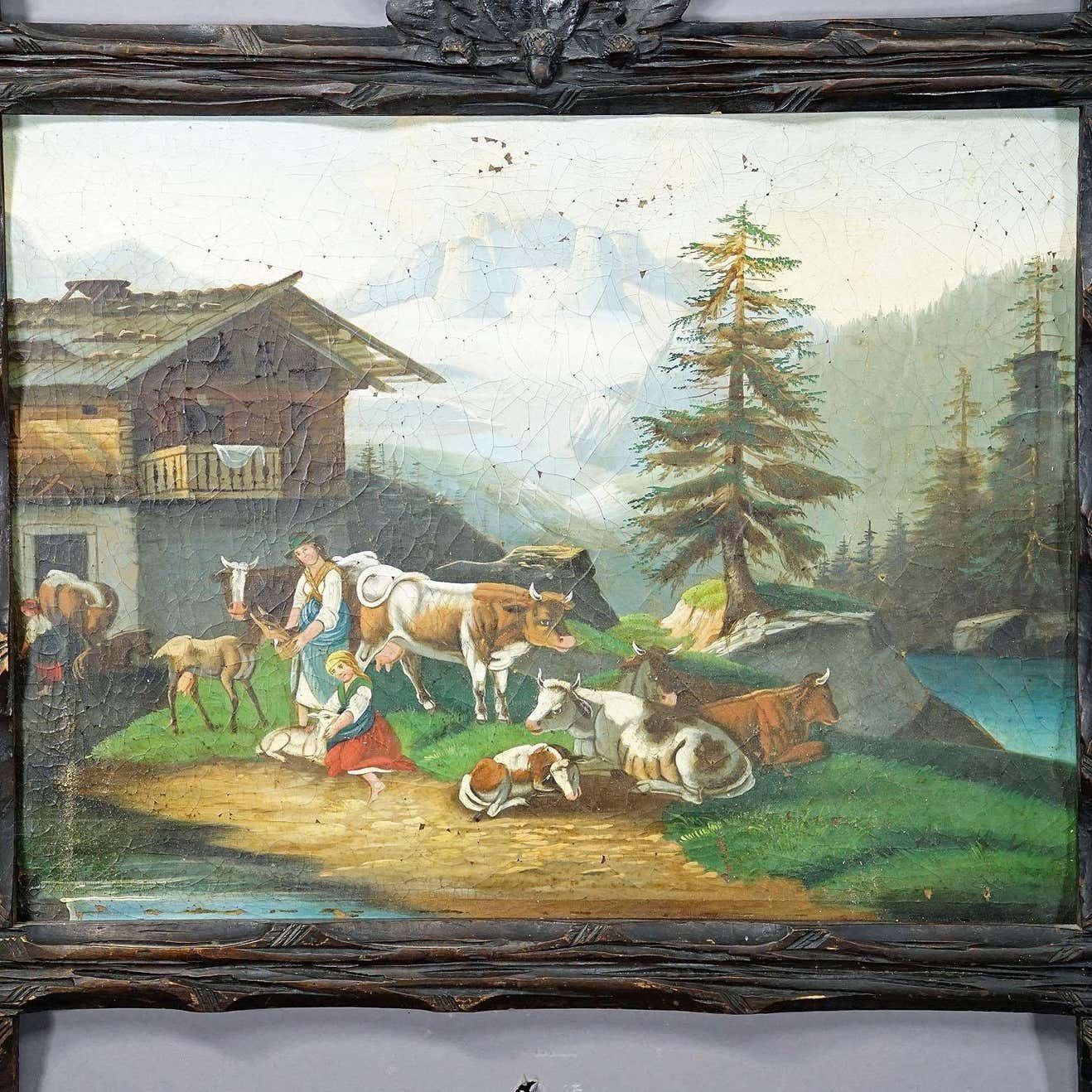 Unknown, Folksy Scenery With Cattles, Goats And Farmer''S Wifes, Ca. 1900s photo for sale