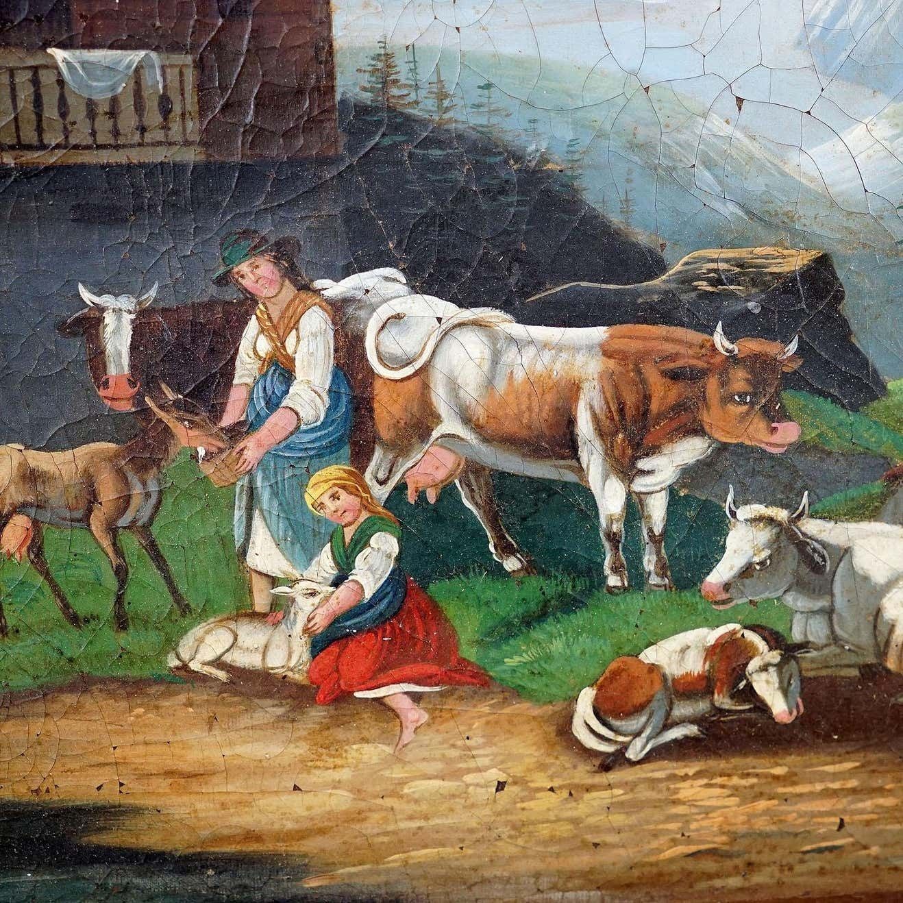Unknown, Folksy Scenery With Cattles, Goats And Farmer''S Wifes, Ca. 1900s photo Art