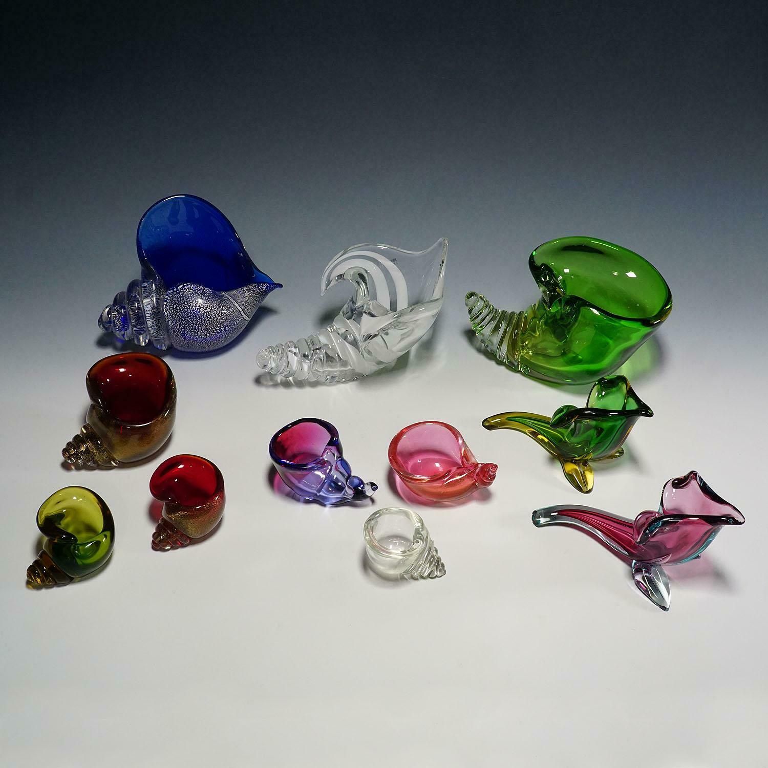 Collection Of 11 Murano Art Glass Cornucopia By Seguso 1950s 60s
