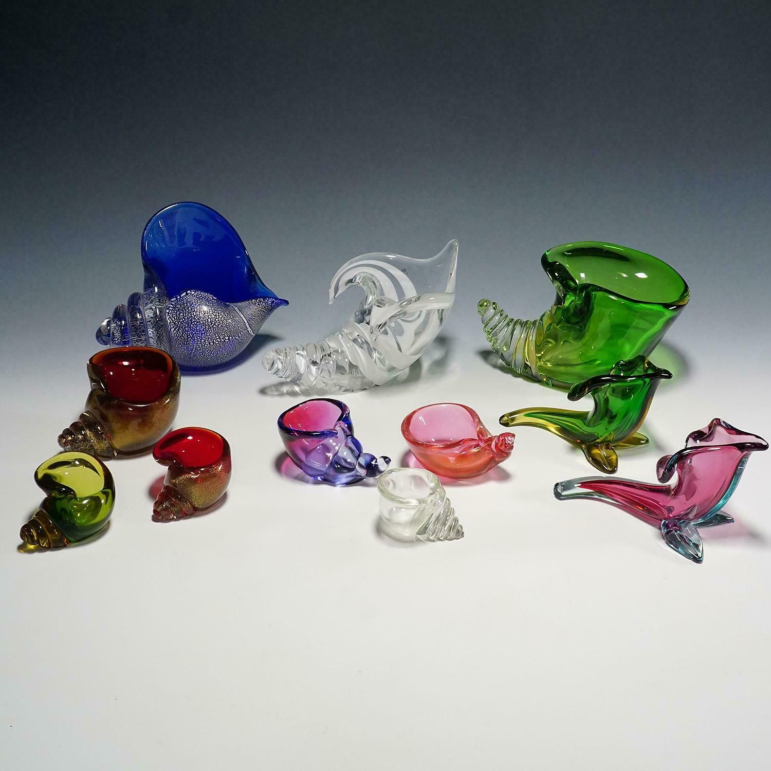 Collection Of 11 Murano Art Glass Cornucopia By Seguso 1950s 60s photo for sale