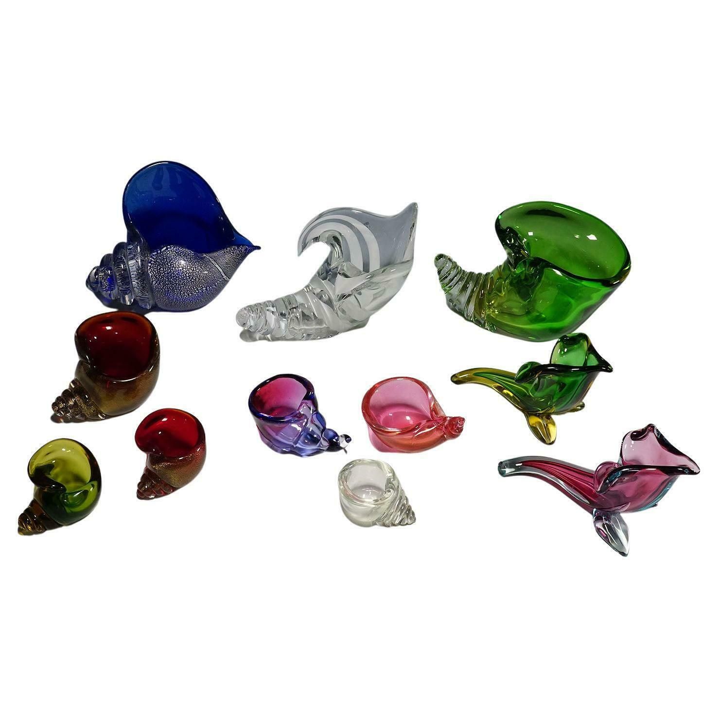photo vintage Collection Of 11 Murano Art Glass Cornucopia By Seguso 1950s 60s